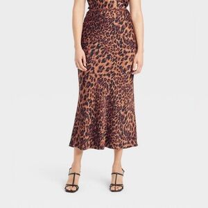 NWT A New Day Women's Maxi Slip Animal Print Satin Skirt Size XL